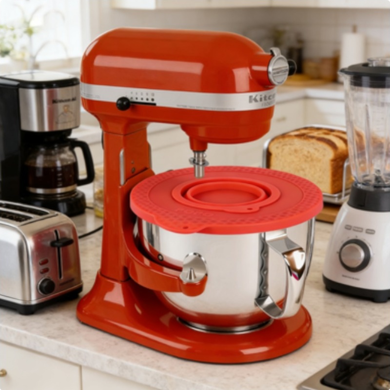 Stand Mixer Bowl - シリコン製ミキサーボウルカバー キッチンエイド4.5～5クォートティルトヘッドスタンドミキサー対応 気密蓋付き折りたたみ式小型ボウル
