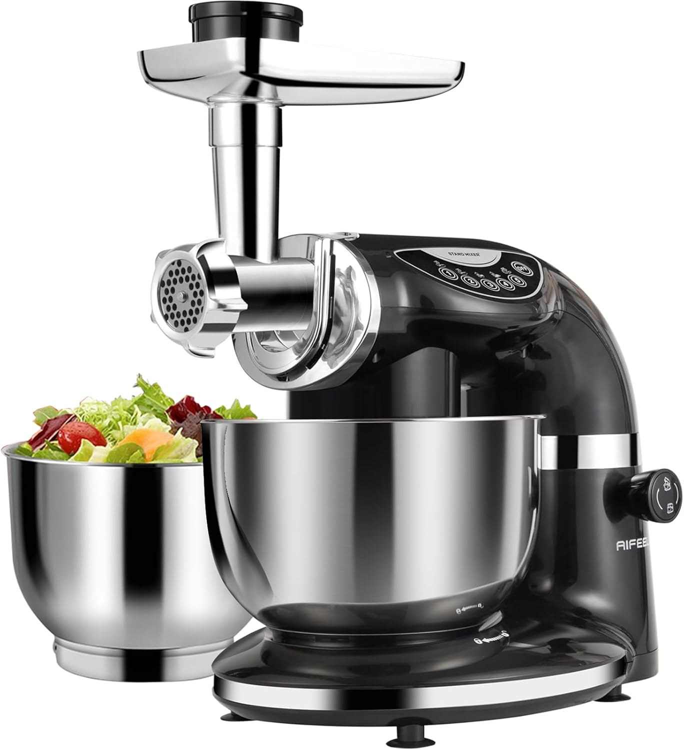 Stand Mixer Bowl - ブラック電動スタンドミキサー 85QT 6QT 2つのステンレス製ボウル付きフードミキサー