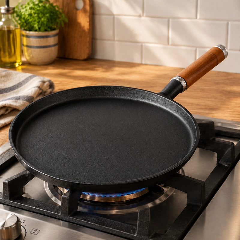 Electric Griddle Pancake - ガスコンロとIHクッキングヒーターの両方に対応した、耐久性に優れた鋳鉄製フライパン。卵料理、パンケーキ、クレープなどに最適。