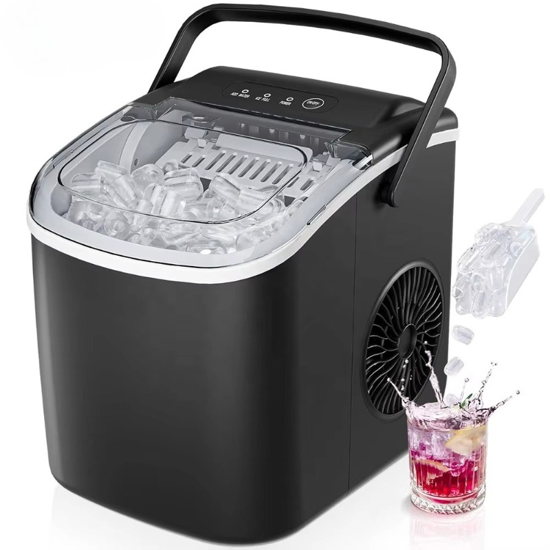 Kitchen Appliances For Home - 持ち運び可能なカウンタートップ型製氷機。取っ手付きで、家庭、キッチン、バー、パーティー、RV、キャンプなどでの使用に最適。自動で角型の氷を作ります。