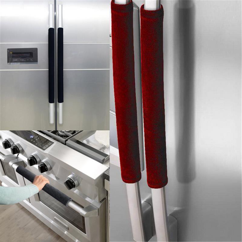 Kitchen Appliances With Red Knobs - 2 ピース/セット冷蔵庫ドアハンドルカバーキッチン家電装飾冷蔵庫オーブンハンドル滑り止めドアノブプロテクターブラックグレーレッド ﻿