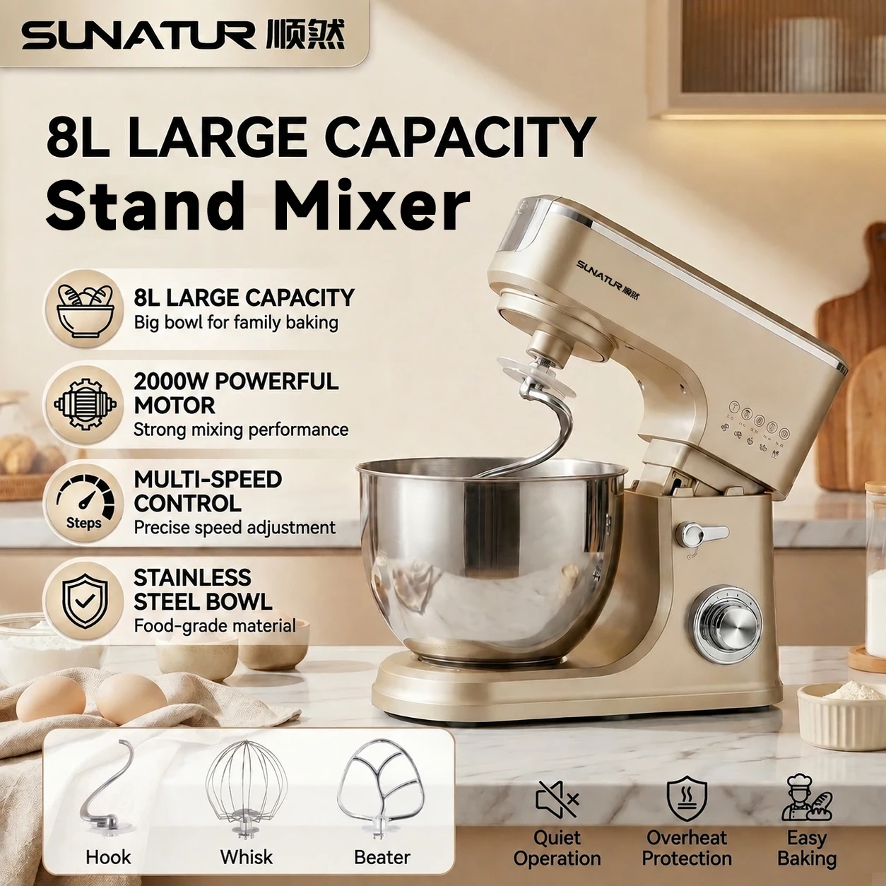 SUNATUR 8L 2000W スタンドミキサー キッチン - Stand Mixer Bowl のレビューと価格