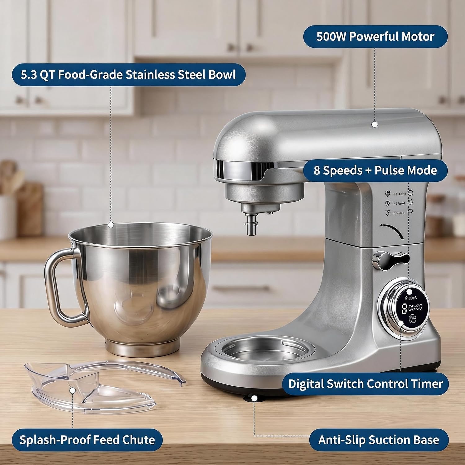 Tacleekii 5.3QT 傾斜式スタンドミキサー。8段 - Stand Mixer Bowl のレビューと価格