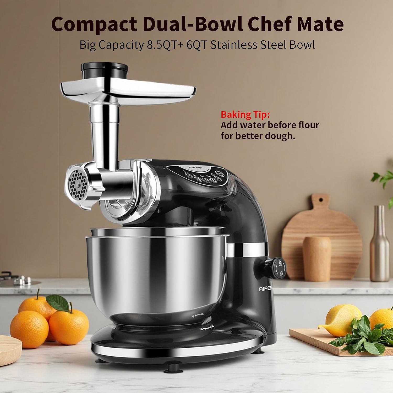 ブラック電動スタンドミキサー 85QT 6QT 2つのステン - Stand Mixer Bowl のレビューと価格